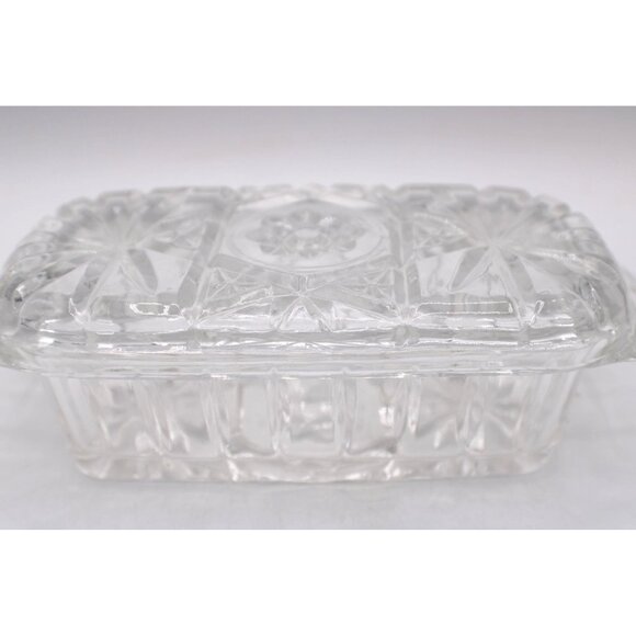 Vintage Anchor Hocking Glass Butter Dish EAPC Prescut Star of David Design 7" - Picture 8 of 11
